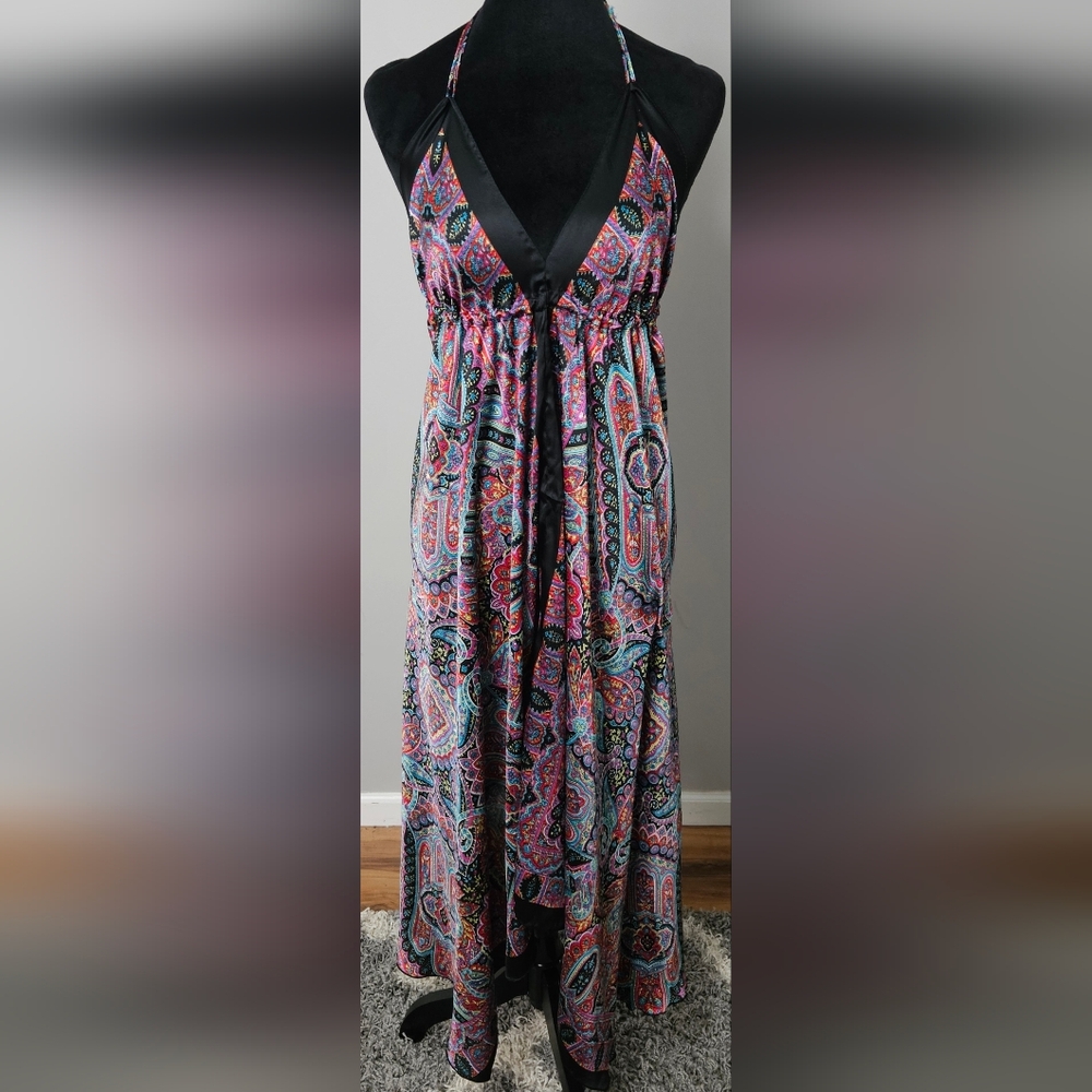 Paisley American Connection V-Neck Halter Open Back Dress- One Size